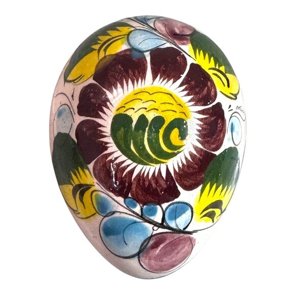 Vintage Floral Mexican Talavera Ceramic Egg-Shaped Trinket Box Jewelry Rings - Picture 3 of 10